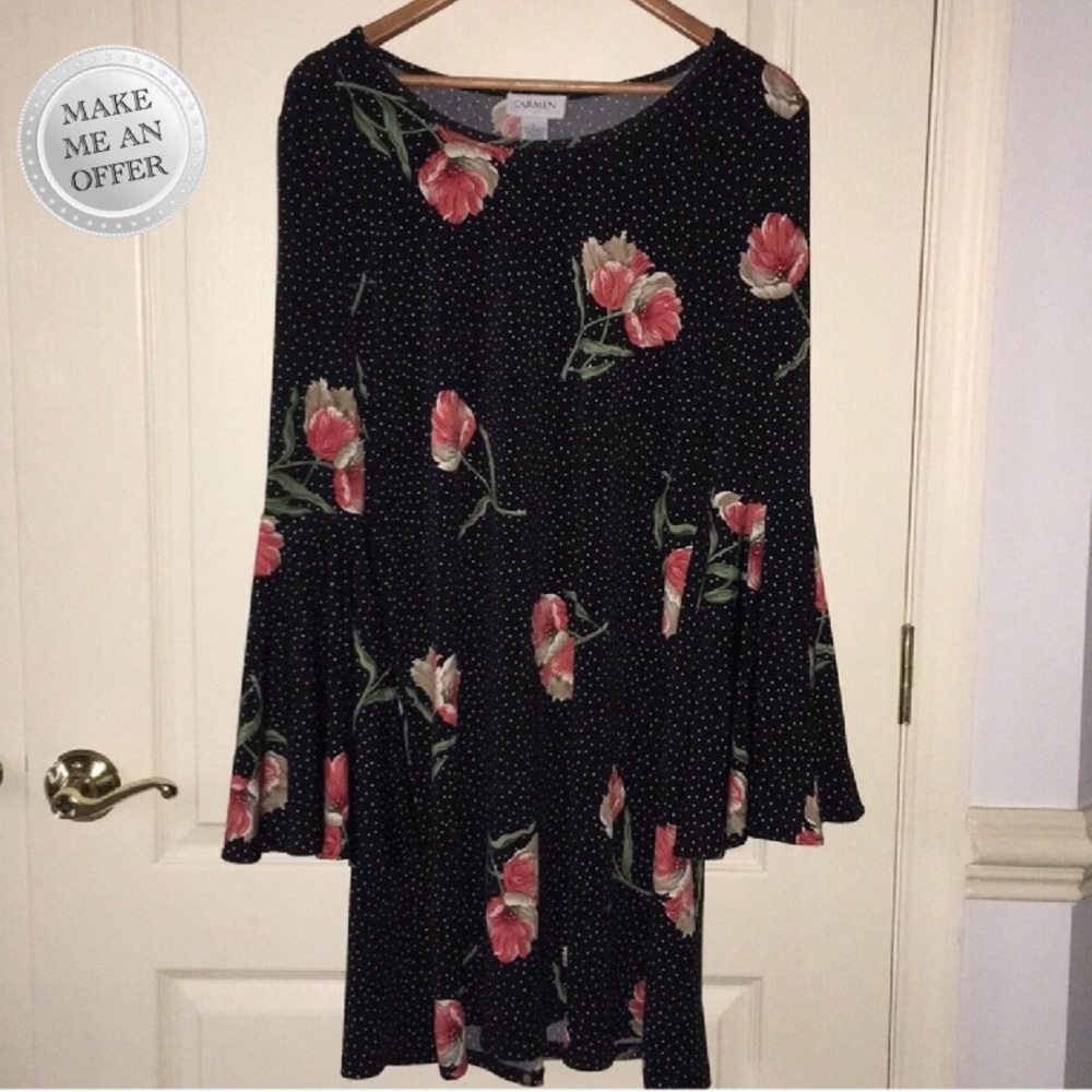 Printed Flow Dress with Sliced Bell Sleeves